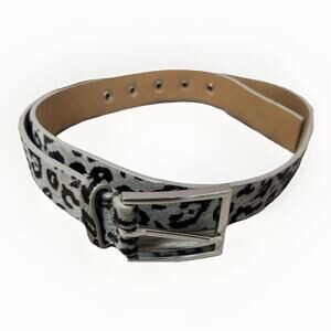 Talbots Hair Calf Leather Belt Womens Medium Leopard Print Gray Brown